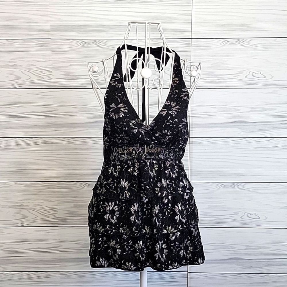 Deb black floral print halter top Size S